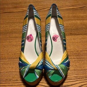 Nine West Colorful Striped Peep-Toe Wedges 8.5